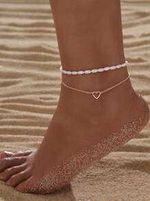 2入組愛心和人造珍珠裝飾腳錬 - 玫瑰金 - 查看 1