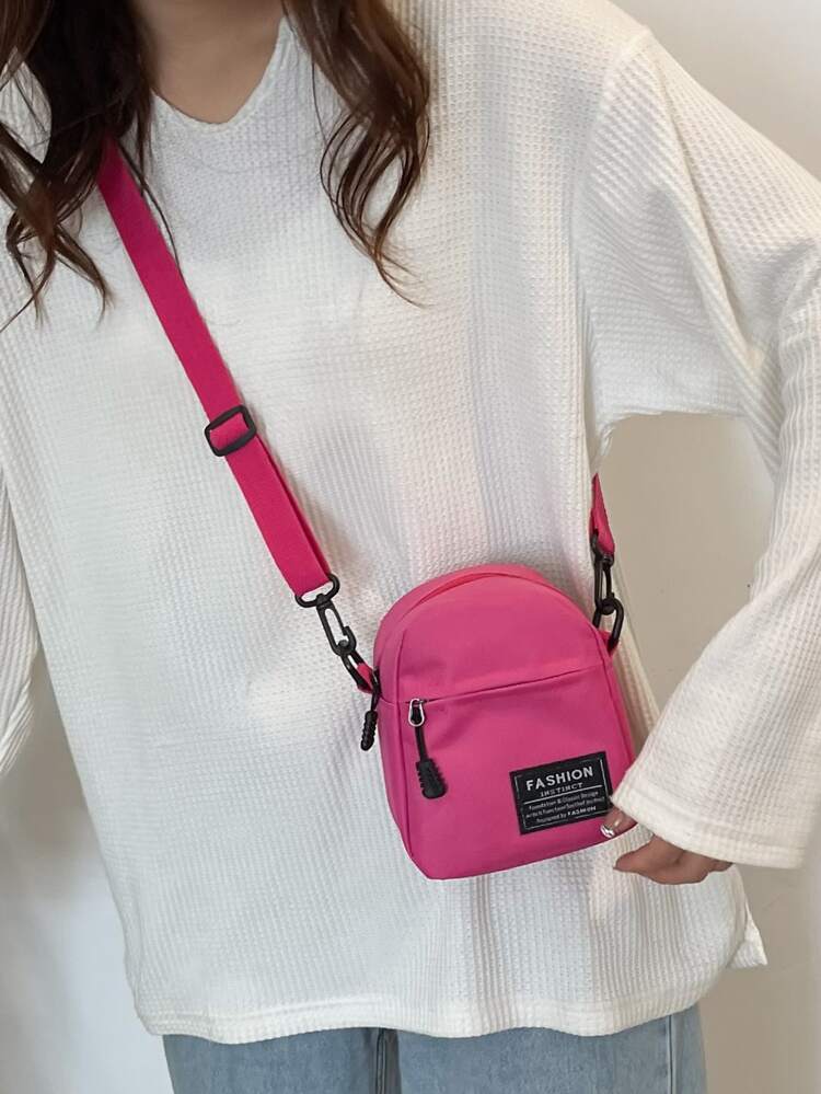 Mini Neon Pink Letter Patch Decor Square Bag Lightweight, Fashion White-Collar Workers College, Work, Business, Commute, Office, For Anniversary, For Couple, For Birthday Gift, On Valentine Day Gift, Gift