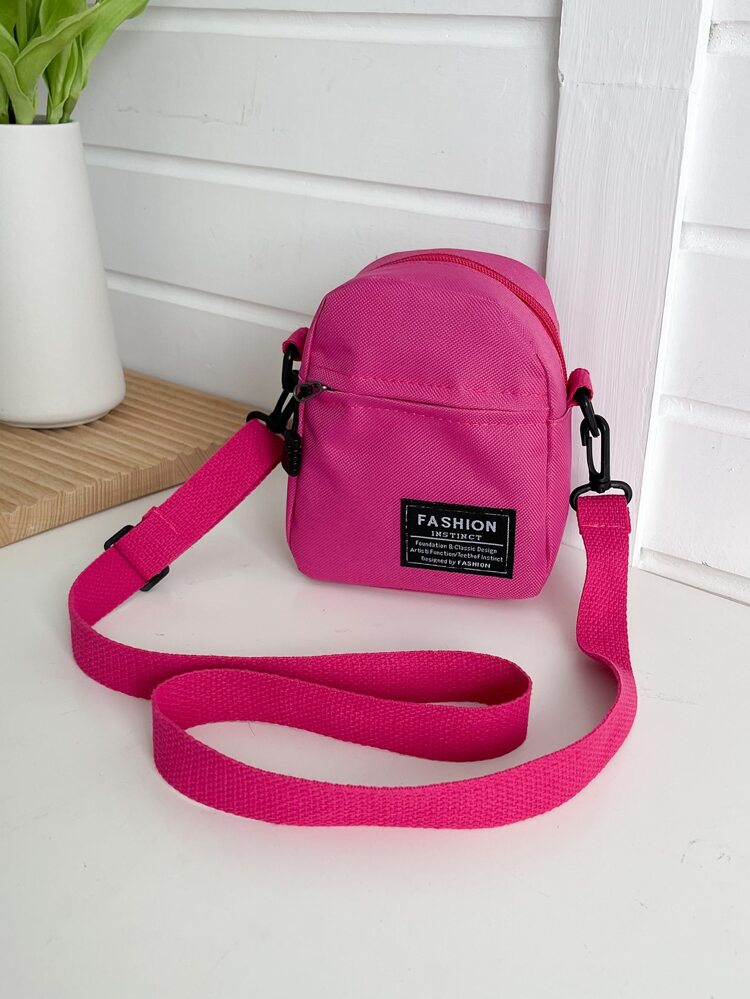 Mini Neon Pink Letter Patch Decor Square Bag Lightweight, Fashion White-Collar Workers College, Work, Business, Commute, Office, For Anniversary, For Couple, For Birthday Gift, On Valentine Day Gift, Gift