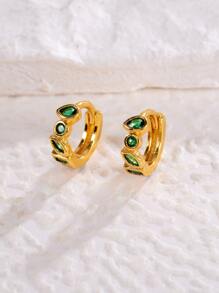 Cubic Zirconia Decor Hoop Earrings - Green - View 1