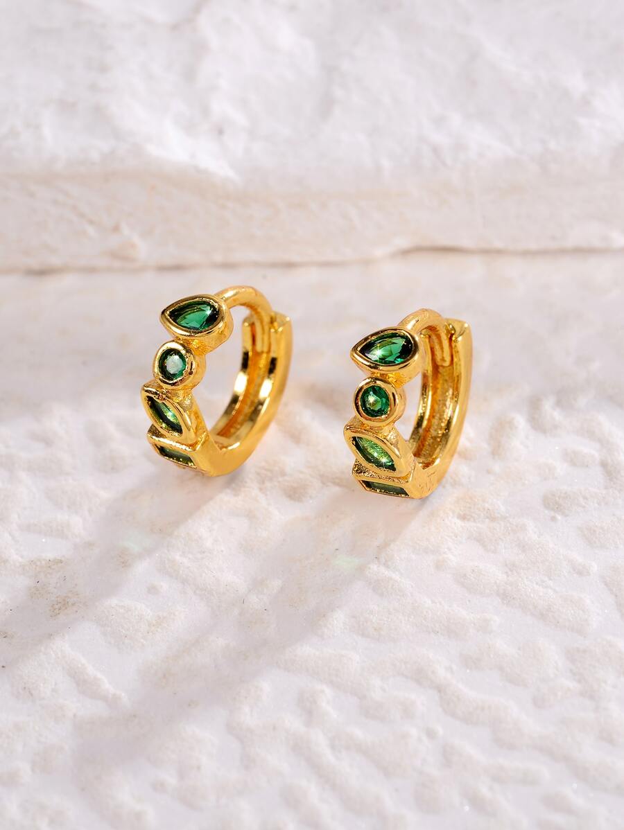 Cubic Zirconia Decor Hoop Earrings - Green - View 1