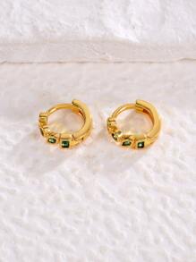 Cubic Zirconia Decor Hoop Earrings - Green - View 2