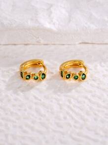 Cubic Zirconia Decor Hoop Earrings - Green - View 5