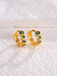 Cubic Zirconia Decor Hoop Earrings - Green - View 6