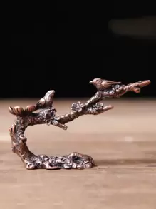 1pc Bronze-Color Chirping Bird On Tree Branch Backflow Incense Burner, Zen Style Incense Holder Decor - Bronze - View 6