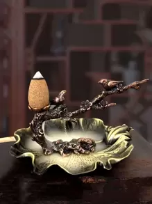 1pc Bronze-Color Chirping Bird On Tree Branch Backflow Incense Burner, Zen Style Incense Holder Decor - Bronze - View 5
