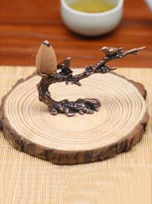 1pc Bronze-Color Chirping Bird On Tree Branch Backflow Incense Burner, Zen Style Incense Holder Decor - Bronze - View 9