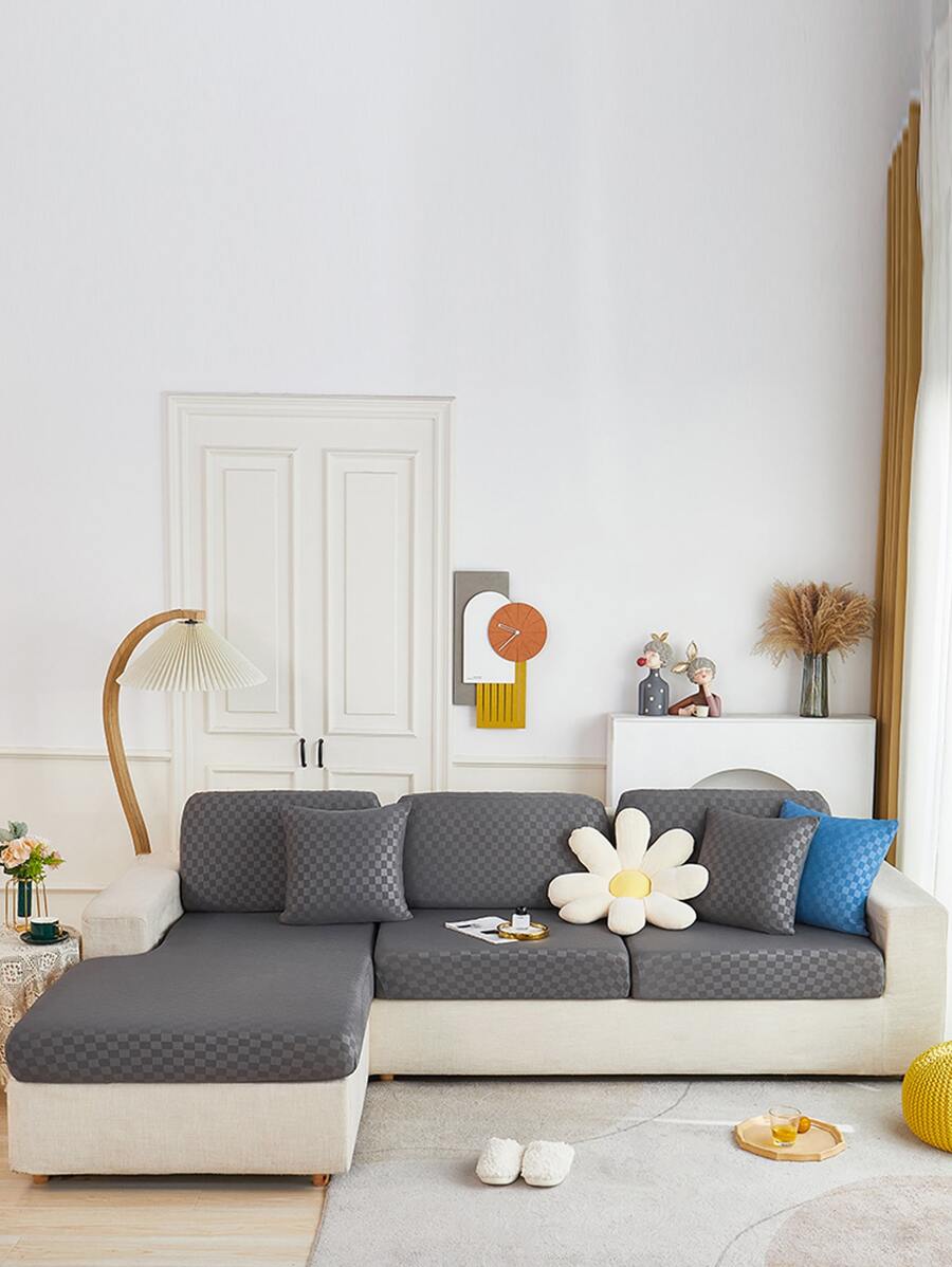 1入組格紋圖案沙發墊套帶1入組隨機枕套不附帶枕芯 - 彩色 - 查看 1