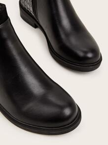 Punk Style Chelsea Boots With Woven Texture, Buckle Decoration And Side Zipper - Black - View 5