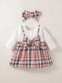 Đầm em bé Nơ Bướm Gân đan Sọc ca rô Sẵn sàng - Nhiều màu - Xem 1