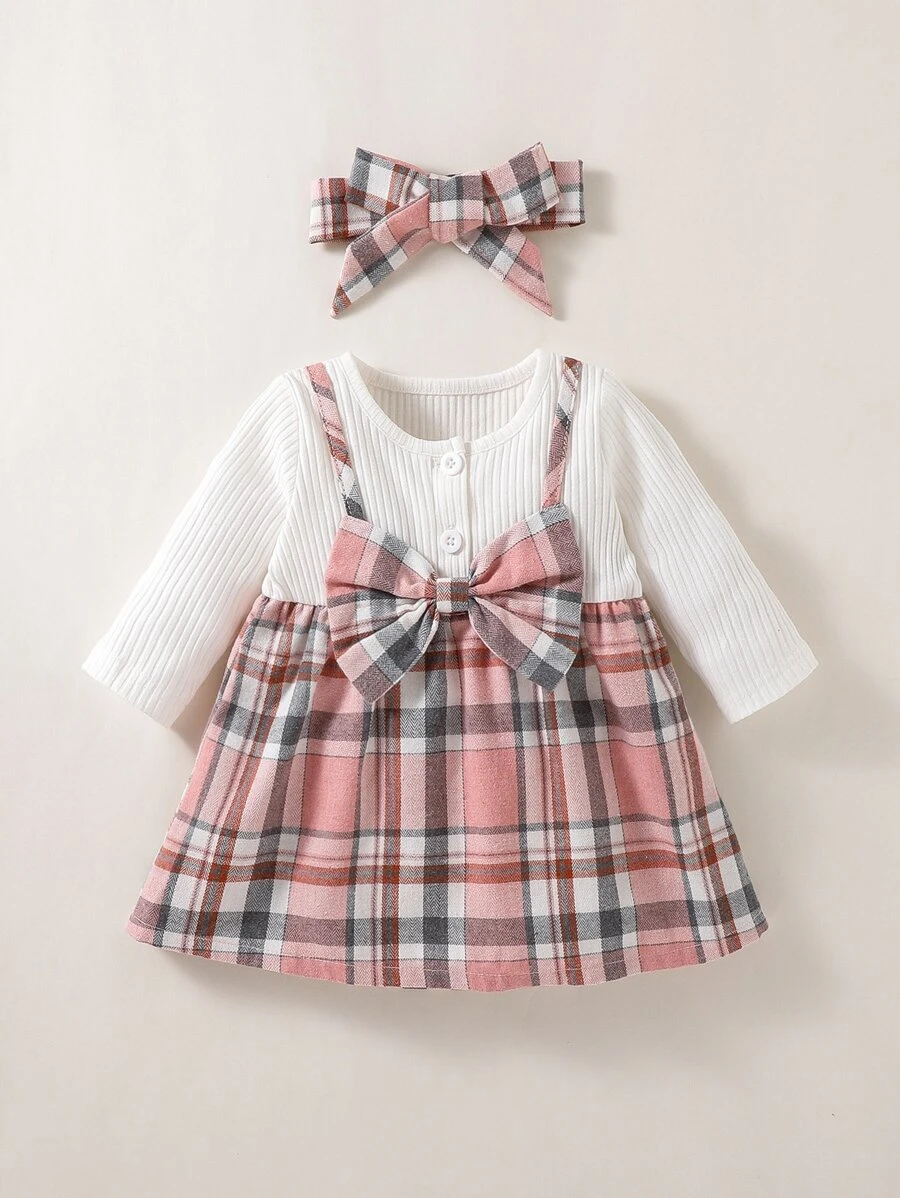 Đầm em bé Nơ Bướm Gân đan Sọc ca rô Sẵn sàng - Nhiều màu - Xem 1