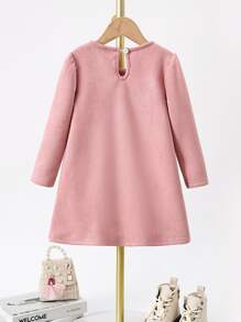 Toddler Girls Cartoon Graphic Pocket Patched Keyhole Back Dress - Pink - View 2