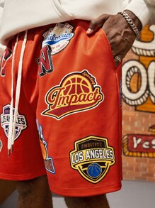 Manfinity RebelGame Loose Men's Letter Graphic Drawstring Waist Shorts - Orange - View 4