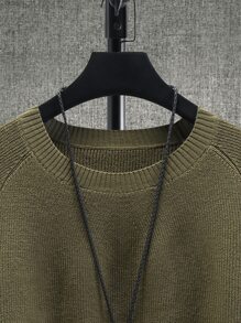 Manfinity Hombres Jersey unicolor de manga raglán - Verde militar - Ver 3