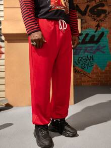 Manfinity Men Letter Graphic Joggers - Red - View 3