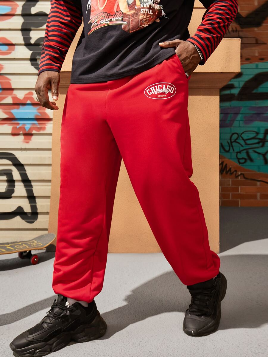Manfinity Men Letter Graphic Joggers - Red - View 1