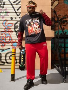 Manfinity Men Letter Graphic Joggers - Red - View 7