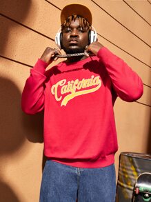 Manfinity Men Plus Letter Pattern Sweater, For Fall Winter - Red - View 1