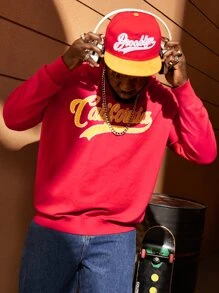 Manfinity Men Plus Letter Pattern Sweater, For Fall Winter - Red - View 3