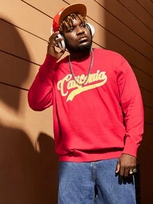 Manfinity Men Plus Letter Pattern Sweater, For Fall Winter - Red - View 4