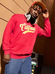 Manfinity Men Plus Letter Pattern Sweater, For Fall Winter - Red - View 6