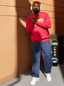 Manfinity Men Plus Letter Pattern Sweater, For Fall Winter - Red - View 8