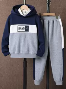 Boys Colorblock Letter Graphic Thermal Lined Hoodie & Sweatpants Set - Multicolor - View 1