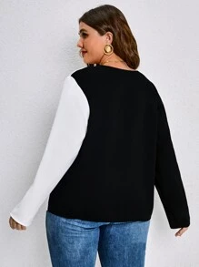 SHEIN LUNE Blusa de dos tonos bajo asimétrico - Blanco y Negro - Ver 2