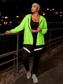 Plus Neon Lime Letter Graphic Reflective Panel Hooded Sports Jacket - Lime Green - View 3