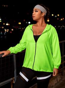 Plus Neon Lime Letter Graphic Reflective Panel Hooded Sports Jacket - Lime Green - View 5
