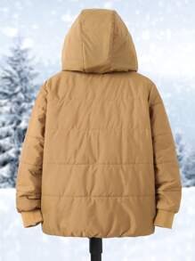 Tween Boys 1pc Zipper Hooded Padded Coat - Khaki - View 2