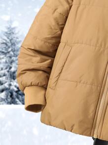 Tween Boys 1pc Zipper Hooded Padded Coat - Khaki - View 3