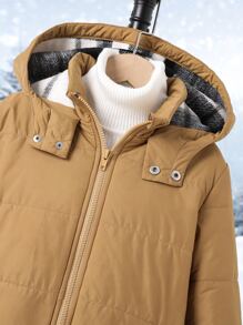 Tween Boys 1pc Zipper Hooded Padded Coat - Khaki - View 4
