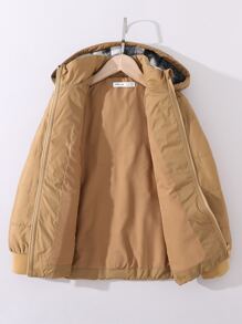 Tween Boys 1pc Zipper Hooded Padded Coat - Khaki - View 7