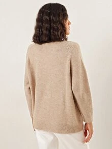 EURMUSE High Neck Raglan Sleeve Jumper - Khaki - View 3