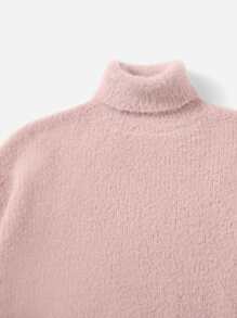 SHEIN Girls Turtleneck Drop Shoulder Jumper - Baby Pink - View 5