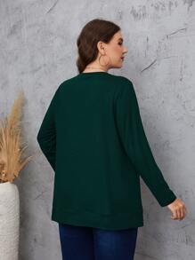 Mulvari 大碼紐扣細節素色T恤 - 墨綠色 - 查看 2