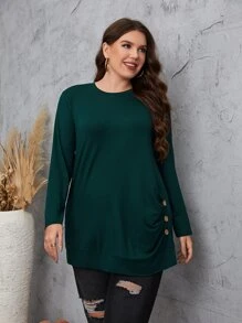 Mulvari 大碼紐扣細節素色T恤 - 墨綠色 - 查看 3