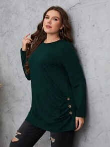 Mulvari 大碼紐扣細節素色T恤 - 墨綠色 - 查看 5