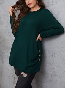 Mulvari 大碼紐扣細節素色T恤 - 墨綠色 - 查看 6