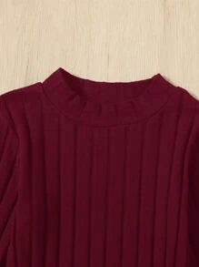 Toddler Girls Mock Neck Ribbed Knit Tee Dress Without Bag - Burgundy - View 3