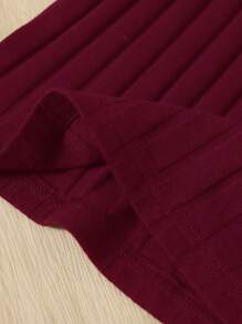 Toddler Girls Mock Neck Ribbed Knit Tee Dress Without Bag - Burgundy - View 4