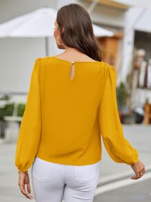 SHEIN LUNE Blouse à manches lanternes avec dos à encolure de clé, hauts à manches longues