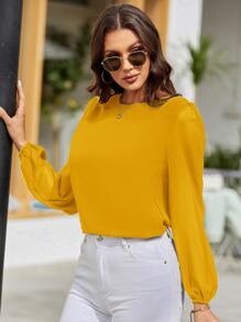 SHEIN LUNE Blouse à manches lanternes avec dos à encolure de clé, hauts à manches longues