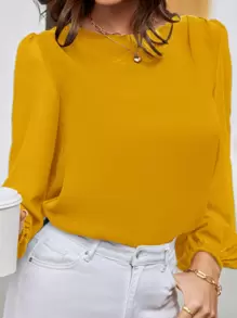 SHEIN LUNE Blouse à manches lanternes avec dos à encolure de clé, hauts à manches longues