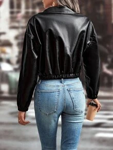 Áo khoác nữ Túi Nút phía trước màu trơn Hấp dẫn - màu đen - Xem 2