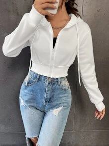 SHEIN Unity Áo hoodie dài tay dáng ngắn, có dây rút, họa tiết chữ đính đá, thích hợp mặc khi tốt nghiệp, làm giáo viên, đi học trở lại vào mùa thu. - trắng - Xem 6