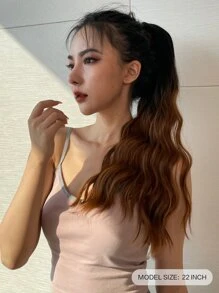 ZURO Ombre Long Curly Ponytail Synthetic Hair Extension - Brown - View 3