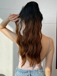 ZURO Ombre Long Curly Ponytail Synthetic Hair Extension - Brown - View 6