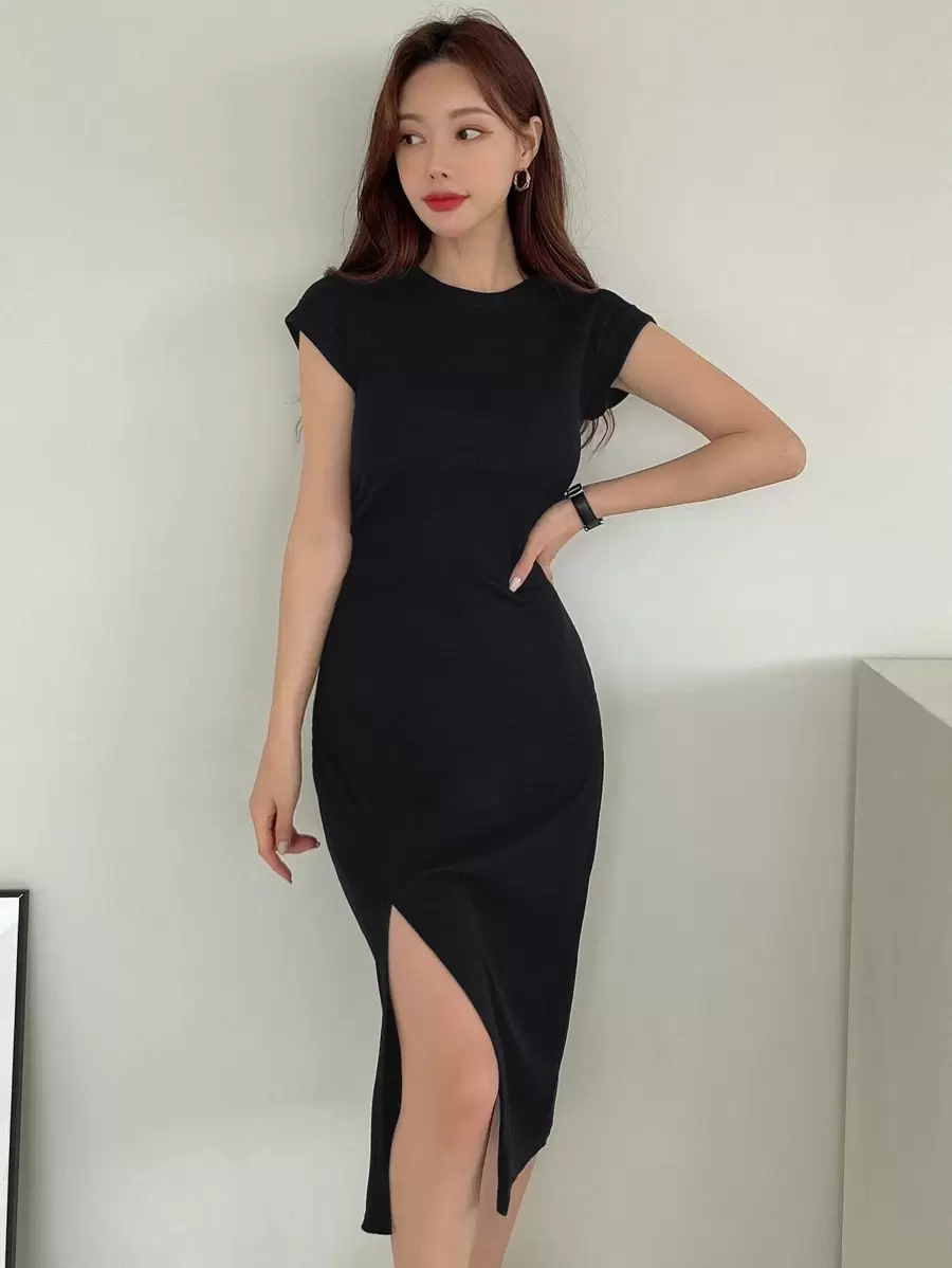 DAZY Vestido de tubo con abertura en el muslo, vestido casual de mujer - Negro - Ver 1